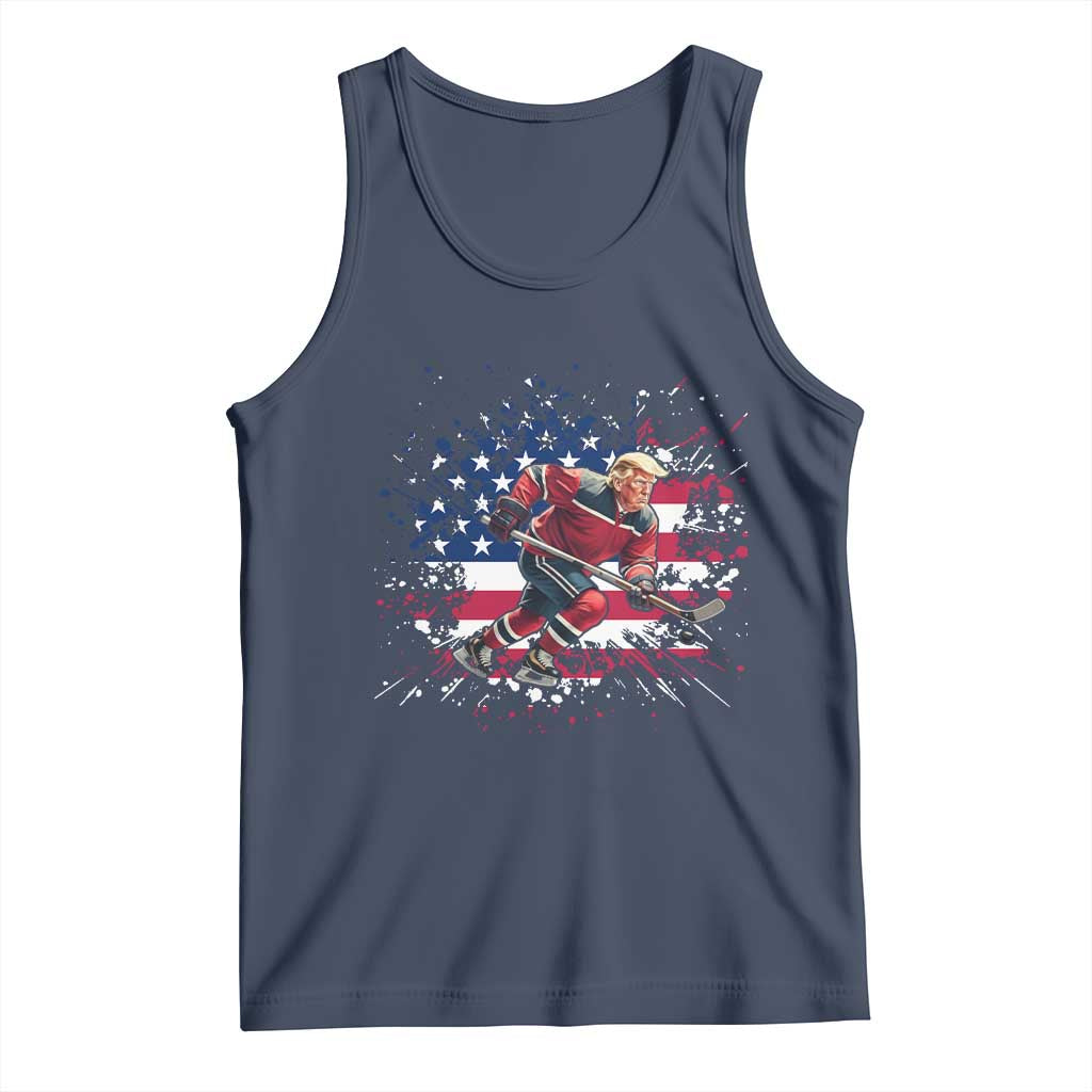 Funny Trump Playing Ice Hockey Tank Top Funny Patriotic Gift TS12 Navy Print Your Wear