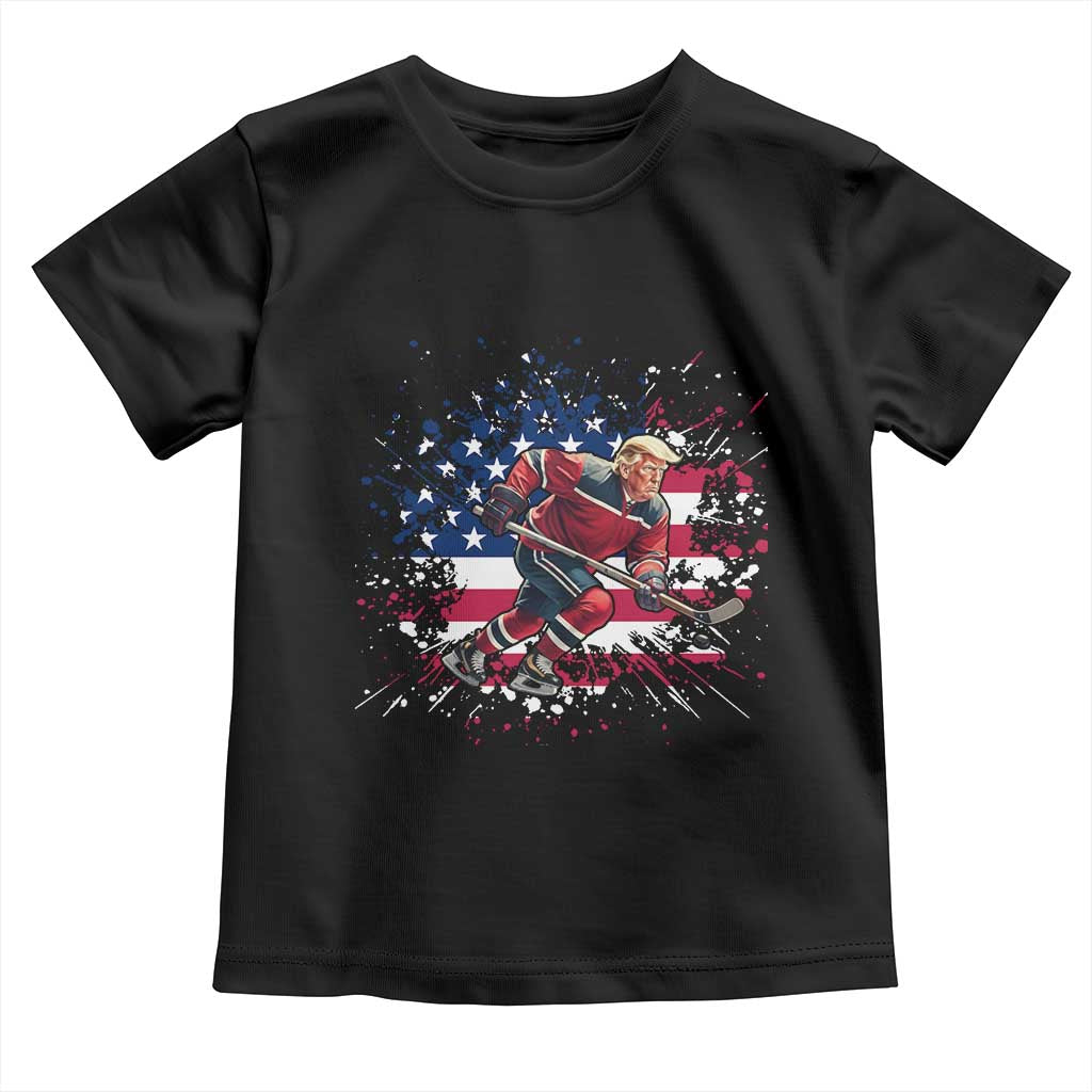 Funny Trump Playing Ice Hockey Toddler T Shirt Funny Patriotic Gift TS12 Black Print Your Wear