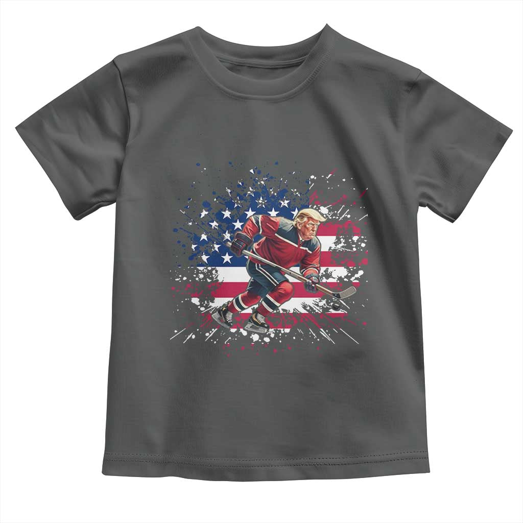 Funny Trump Playing Ice Hockey Toddler T Shirt Funny Patriotic Gift TS12 Dark Heather Print Your Wear
