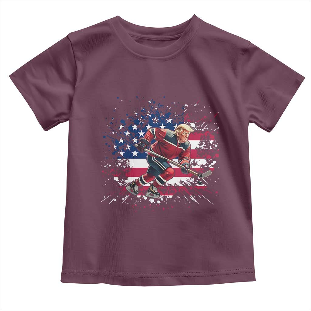 Funny Trump Playing Ice Hockey Toddler T Shirt Funny Patriotic Gift TS12 Maroon Print Your Wear