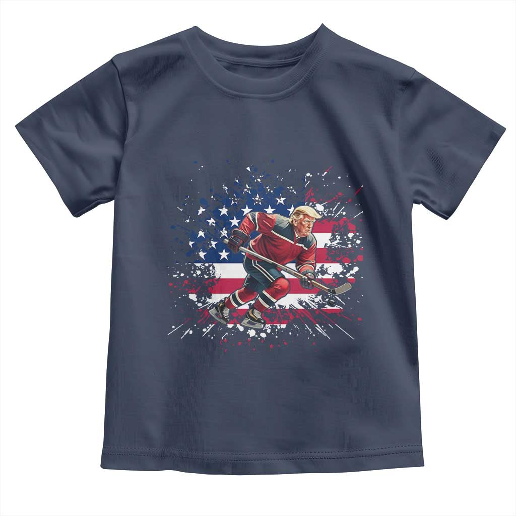 Funny Trump Playing Ice Hockey Toddler T Shirt Funny Patriotic Gift TS12 Navy Print Your Wear