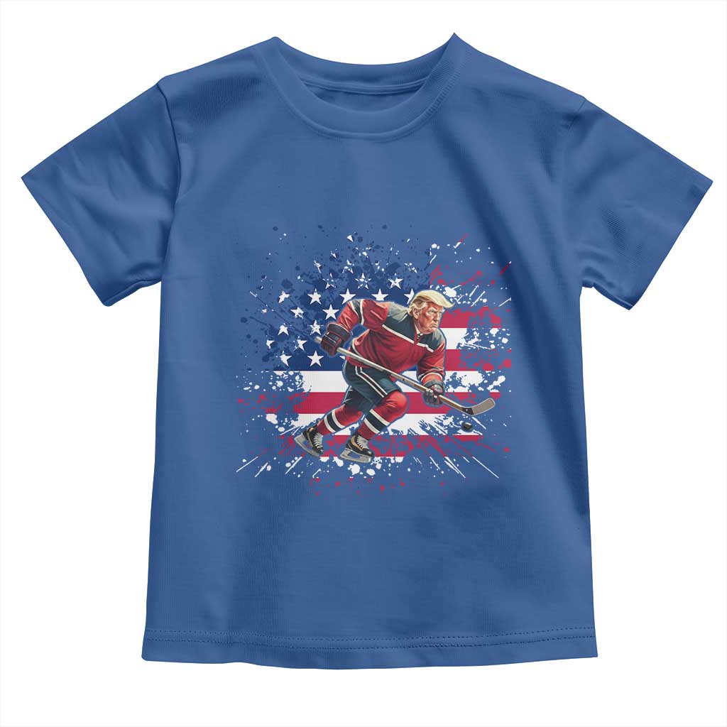 Funny Trump Playing Ice Hockey Toddler T Shirt Funny Patriotic Gift TS12 Royal Blue Print Your Wear