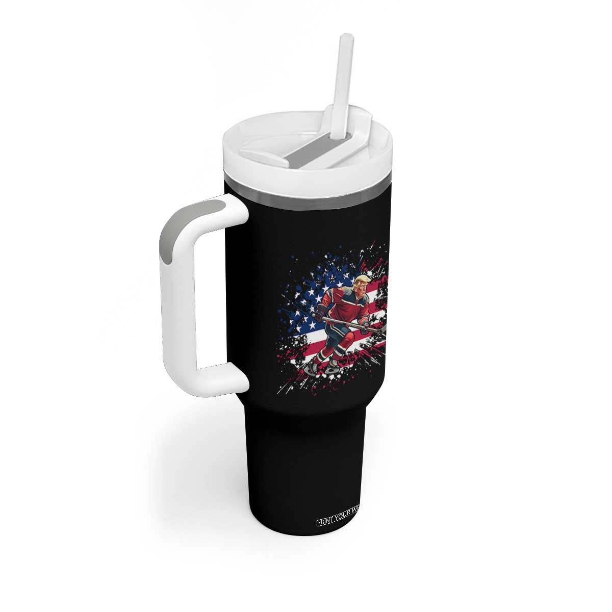 Funny Trump Playing Ice Hockey Tumbler With Handle Funny Patriotic Gift TS12 Print Your Wear