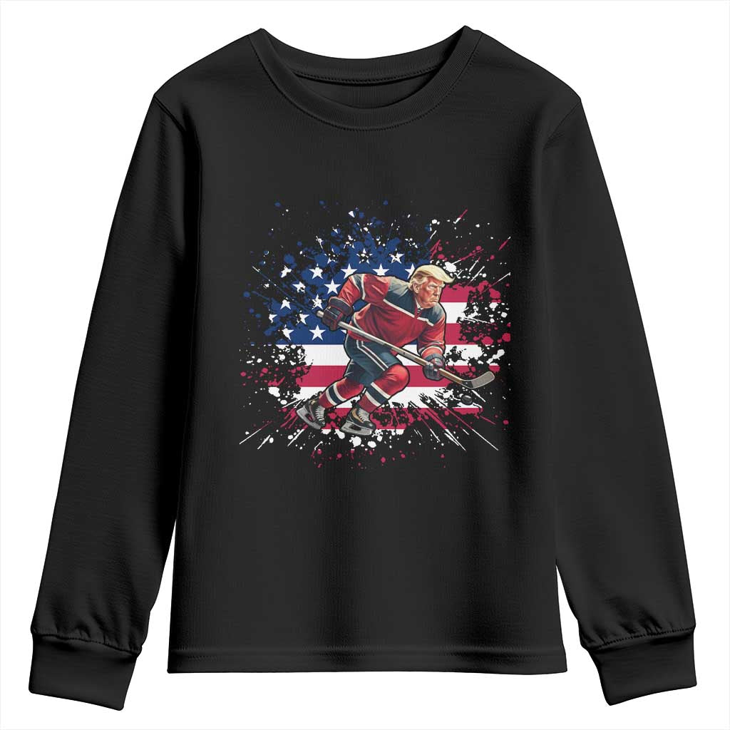 Funny Trump Playing Ice Hockey Youth Sweatshirt Funny Patriotic Gift TS12 Black Print Your Wear