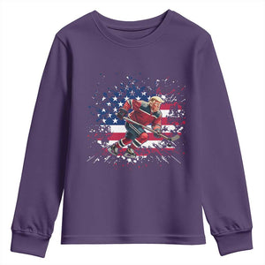 Funny Trump Playing Ice Hockey Youth Sweatshirt Funny Patriotic Gift TS12 Purple Print Your Wear