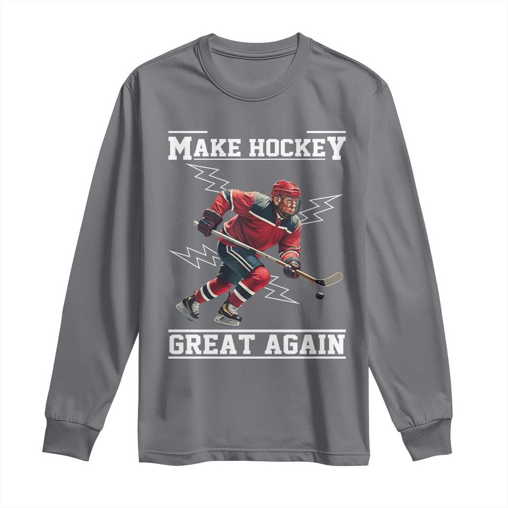 Funny Trump Ice Hockey Player Long Sleeve Shirt Make Hockey Great Again TS12 Charcoal Print Your Wear
