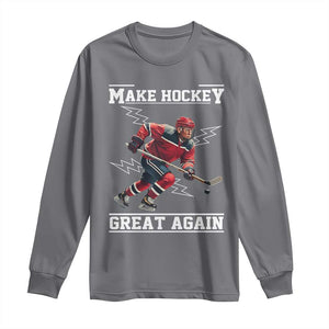 Funny Trump Ice Hockey Player Long Sleeve Shirt Make Hockey Great Again TS12 Charcoal Print Your Wear