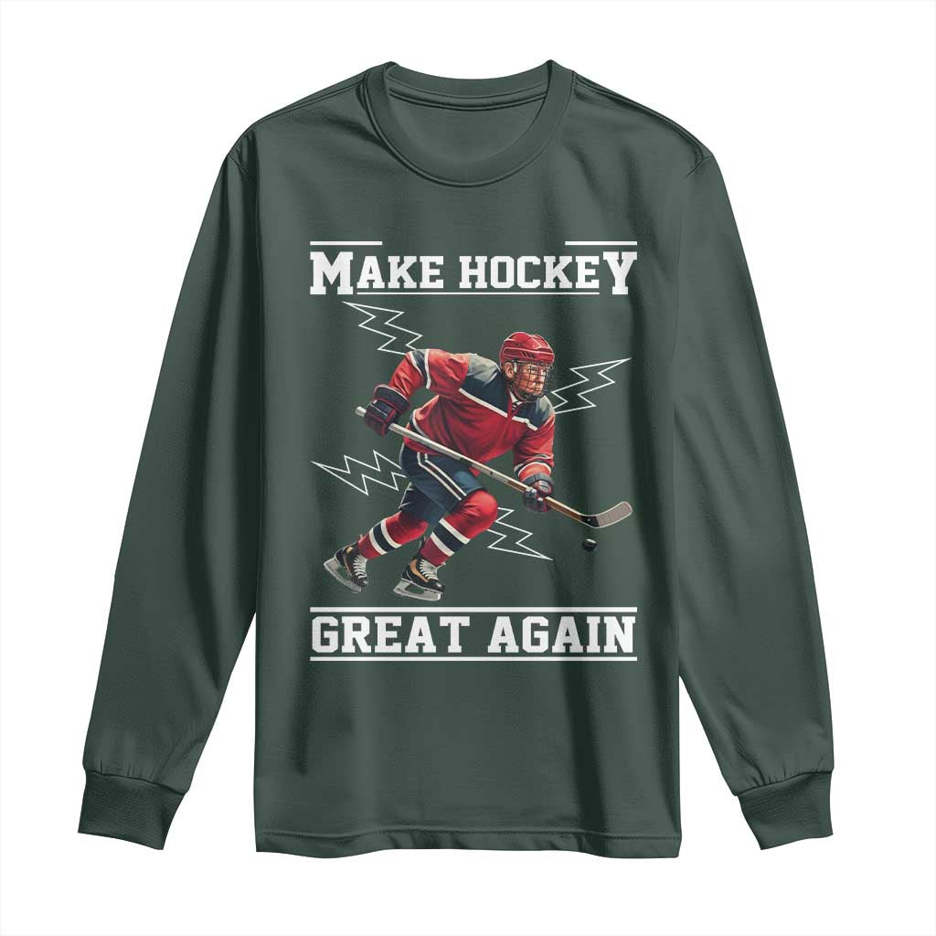 Funny Trump Ice Hockey Player Long Sleeve Shirt Make Hockey Great Again TS12 Dark Forest Green Print Your Wear