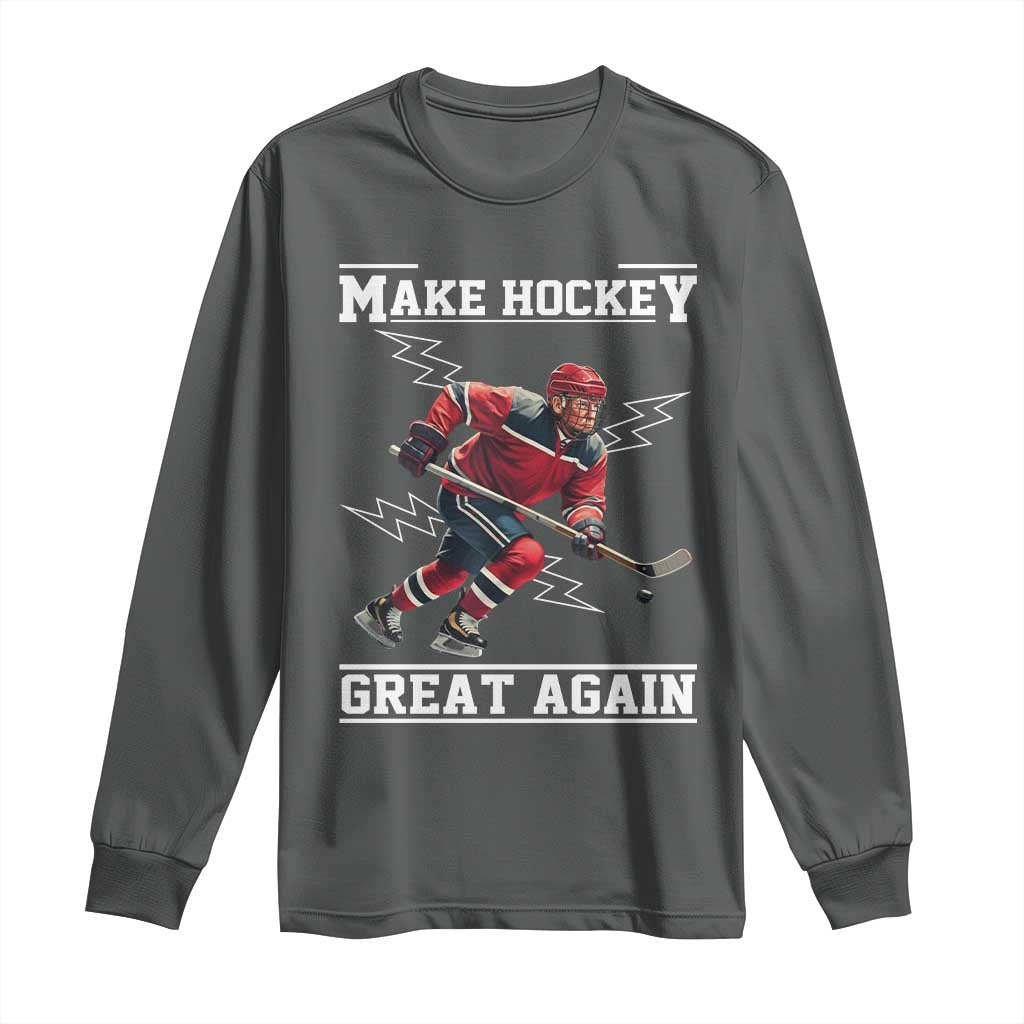 Funny Trump Ice Hockey Player Long Sleeve Shirt Make Hockey Great Again TS12 Dark Heather Print Your Wear