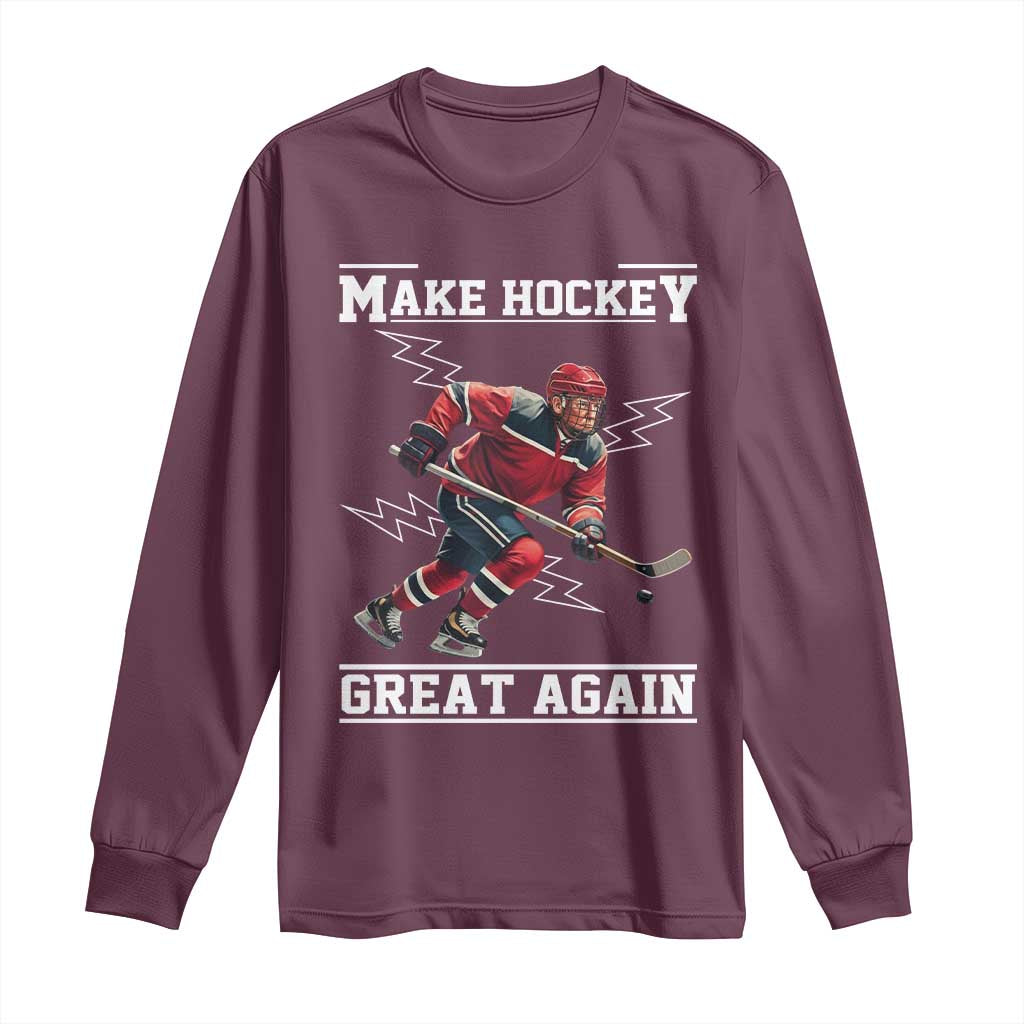 Funny Trump Ice Hockey Player Long Sleeve Shirt Make Hockey Great Again TS12 Maroon Print Your Wear