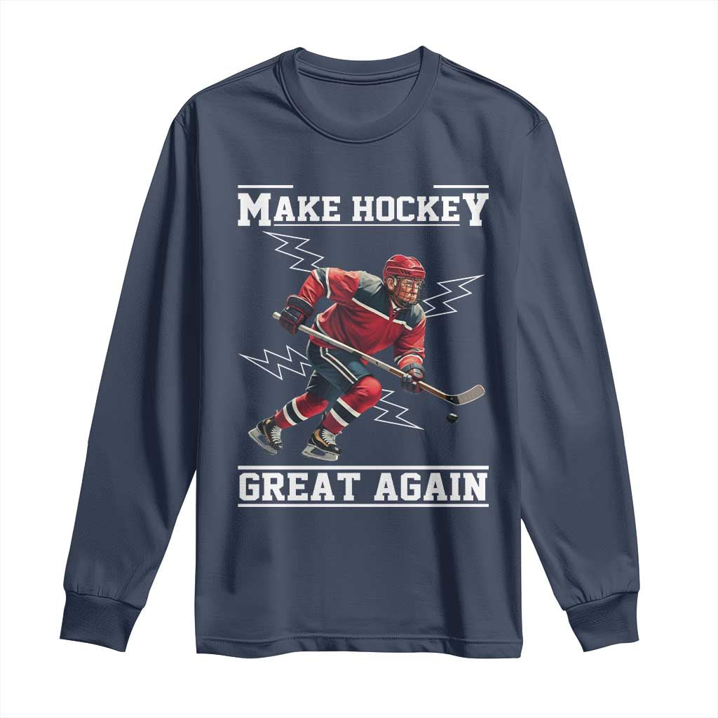 Funny Trump Ice Hockey Player Long Sleeve Shirt Make Hockey Great Again TS12 Navy Print Your Wear