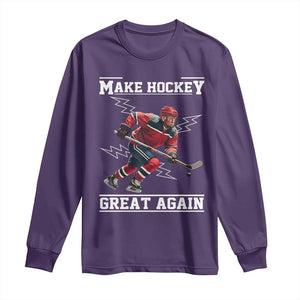 Funny Trump Ice Hockey Player Long Sleeve Shirt Make Hockey Great Again TS12 Purple Print Your Wear