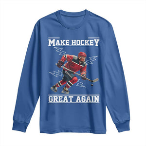 Funny Trump Ice Hockey Player Long Sleeve Shirt Make Hockey Great Again TS12 Royal Blue Print Your Wear