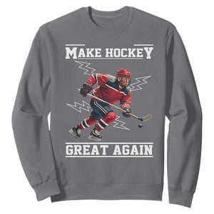 Funny Trump Ice Hockey Player Sweatshirt Make Hockey Great Again TS12 Charcoal Print Your Wear