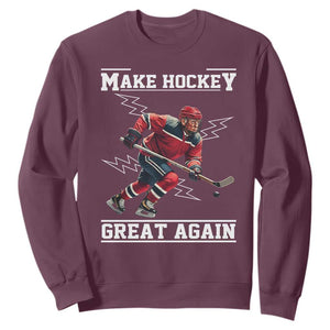 Funny Trump Ice Hockey Player Sweatshirt Make Hockey Great Again TS12 Maroon Print Your Wear