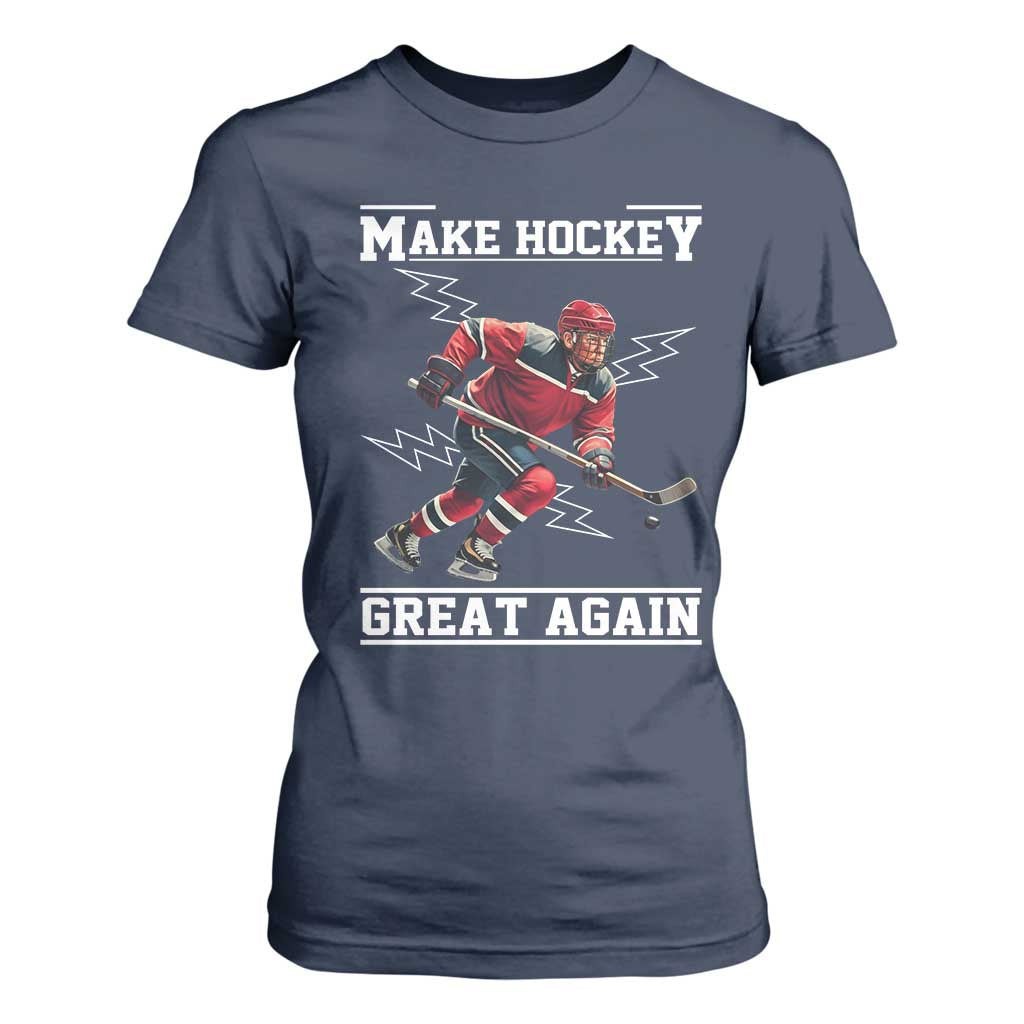 Funny Trump Ice Hockey Player T Shirt For Women Make Hockey Great Again TS12 Navy Print Your Wear