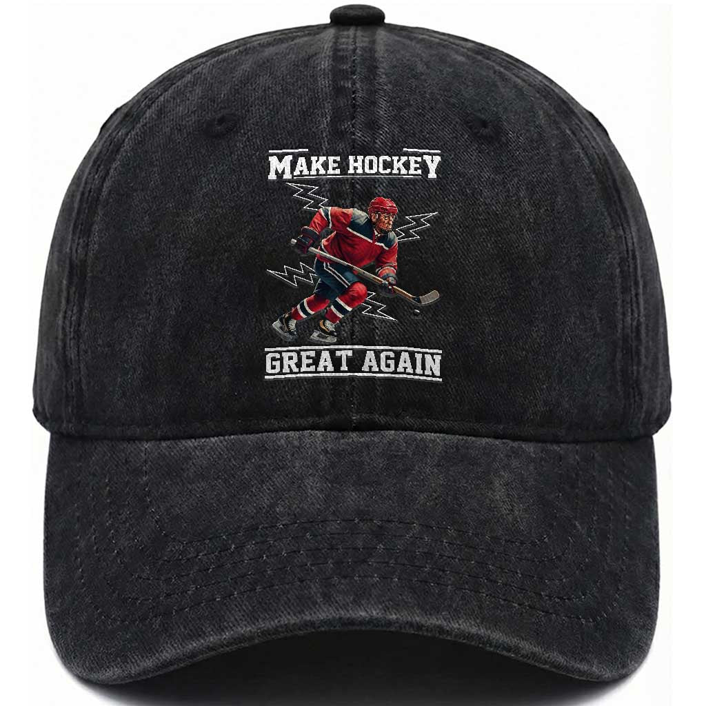 Funny Trump Ice Hockey Player Washed Cotton Baseball Cap Make Hockey Great Again TS12 Print Your Wear
