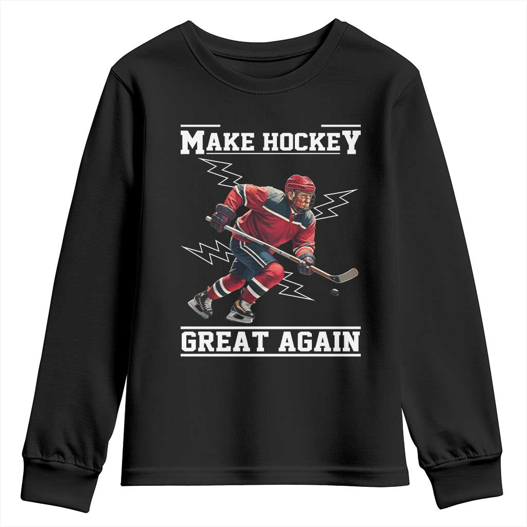 Funny Trump Ice Hockey Player Youth Sweatshirt Make Hockey Great Again TS12 Black Print Your Wear