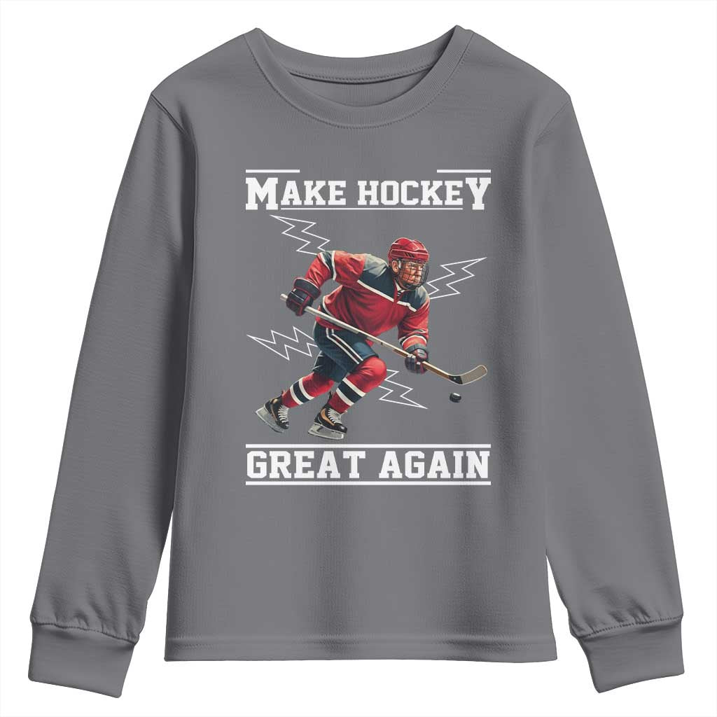 Funny Trump Ice Hockey Player Youth Sweatshirt Make Hockey Great Again TS12 Charcoal Print Your Wear