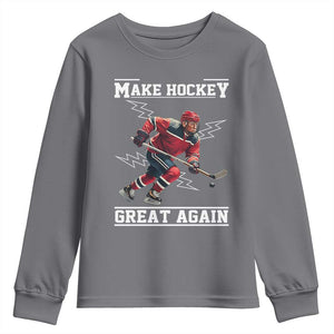 Funny Trump Ice Hockey Player Youth Sweatshirt Make Hockey Great Again TS12 Charcoal Print Your Wear