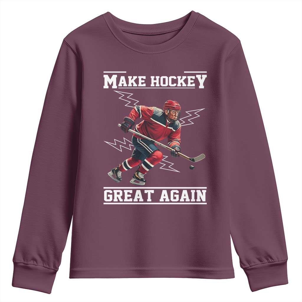 Funny Trump Ice Hockey Player Youth Sweatshirt Make Hockey Great Again TS12 Maroon Print Your Wear