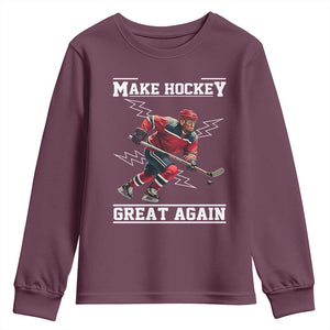 Funny Trump Ice Hockey Player Youth Sweatshirt Make Hockey Great Again TS12 Maroon Print Your Wear