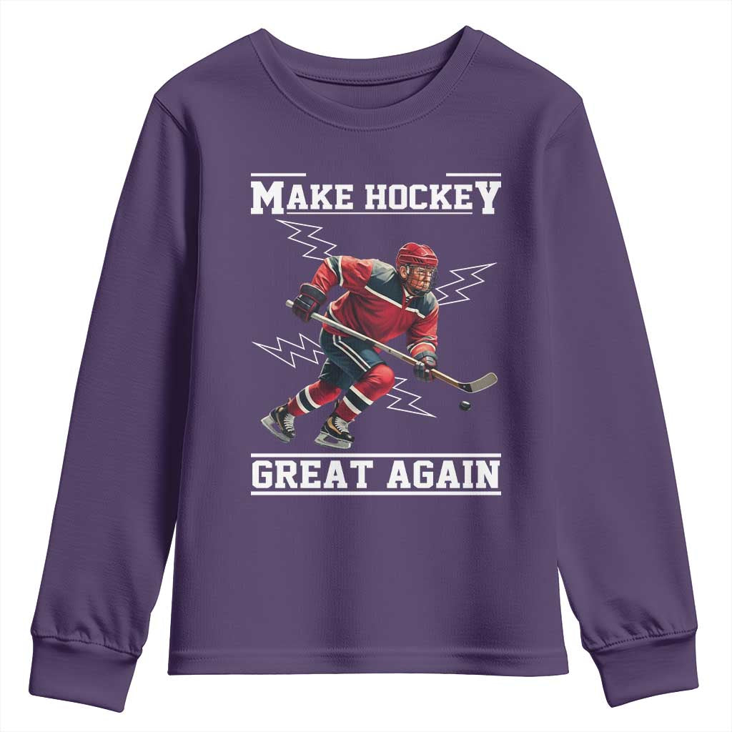 Funny Trump Ice Hockey Player Youth Sweatshirt Make Hockey Great Again TS12 Purple Print Your Wear