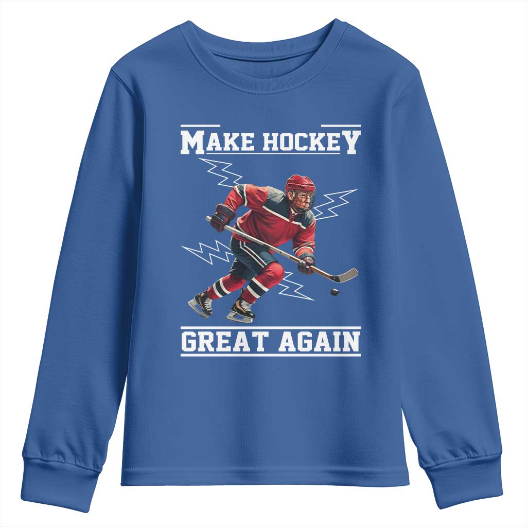 Funny Trump Ice Hockey Player Youth Sweatshirt Make Hockey Great Again TS12 Royal Blue Print Your Wear