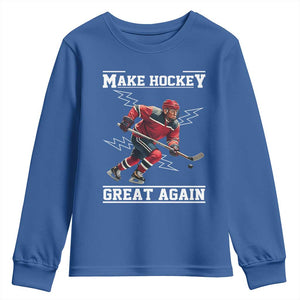 Funny Trump Ice Hockey Player Youth Sweatshirt Make Hockey Great Again TS12 Royal Blue Print Your Wear