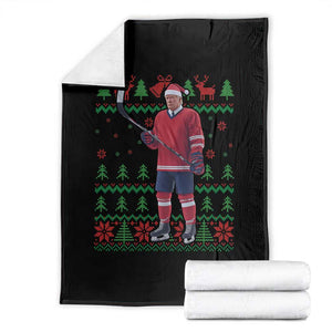 Trump Playing Ice Hockey Throw Blanket Funny Ugly Christmas Sweater Gift TS12 Black Print Your Wear