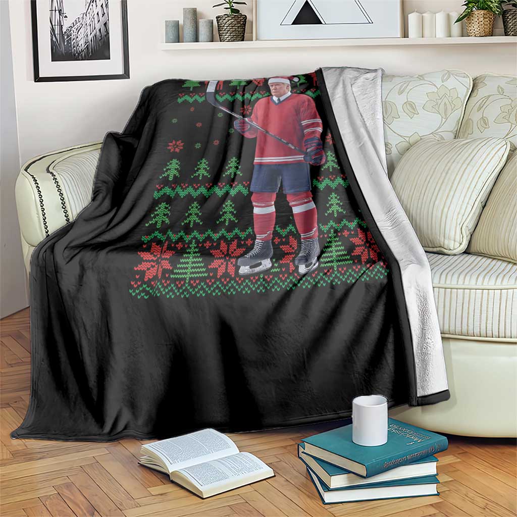 Trump Playing Ice Hockey Throw Blanket Funny Ugly Christmas Sweater Gift TS12 Print Your Wear