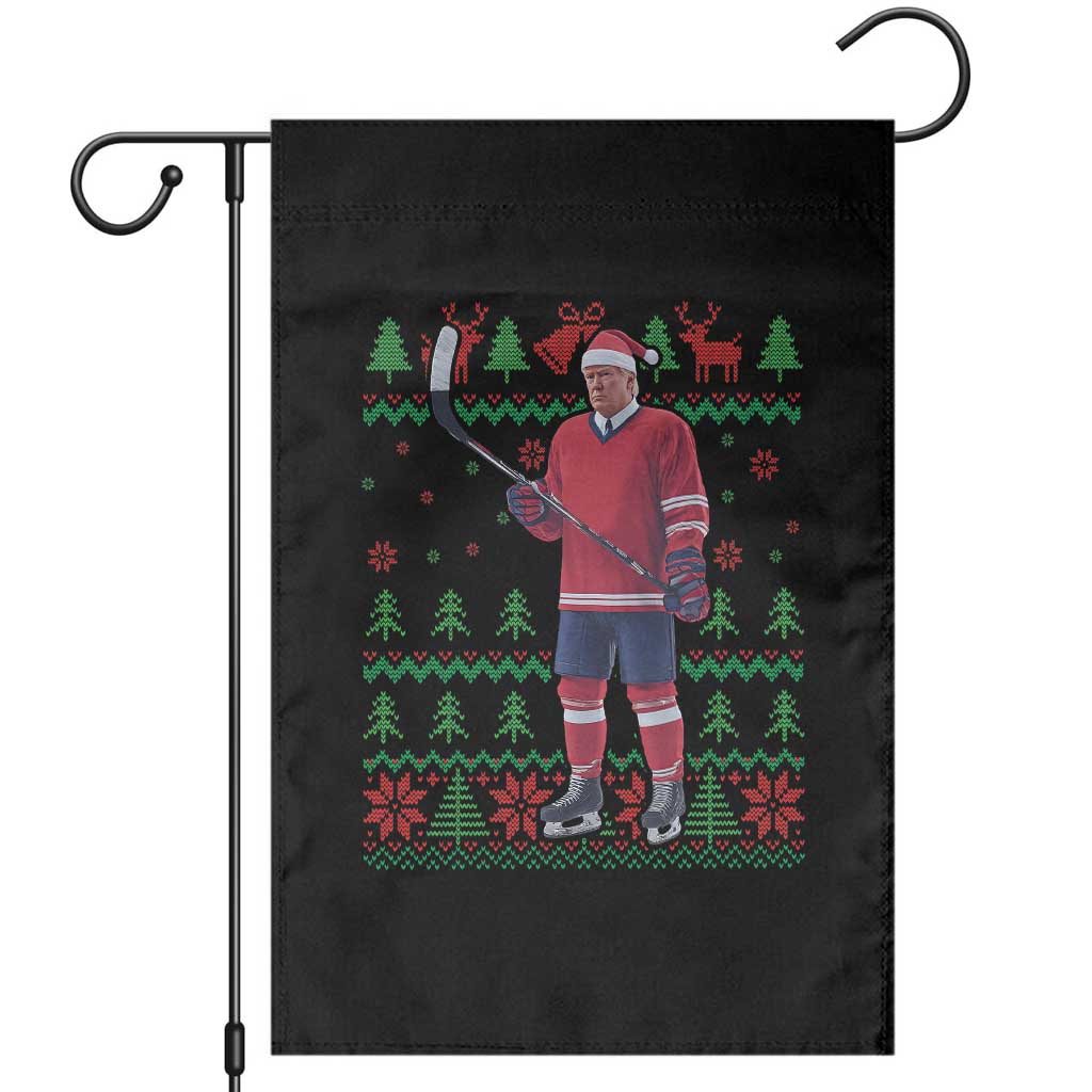 Trump Playing Ice Hockey Garden Flag Funny Ugly Christmas Sweater Gift TS12 Black Print Your Wear