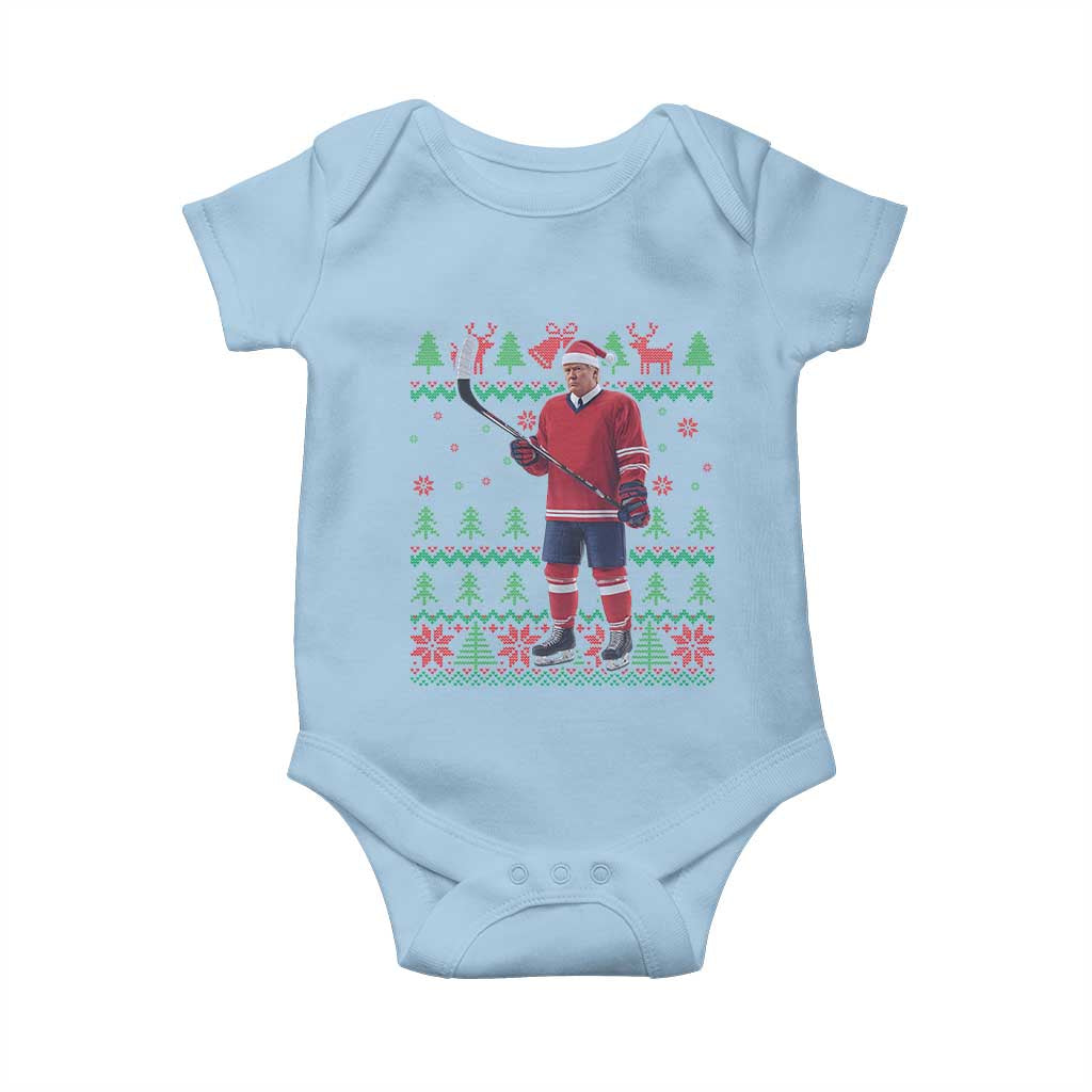Trump Playing Ice Hockey Baby Onesie Funny Ugly Christmas Sweater Gift TS12 Light Blue Print Your Wear