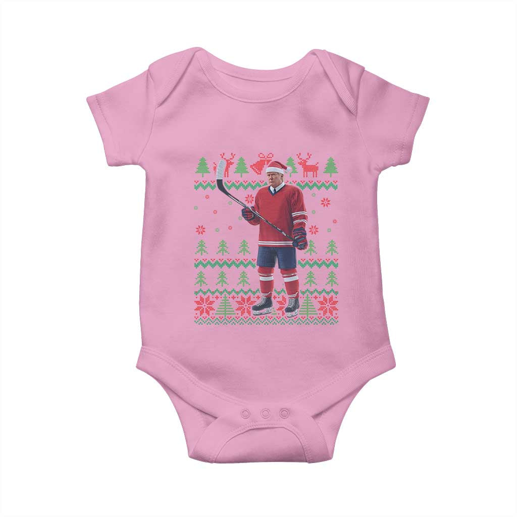 Trump Playing Ice Hockey Baby Onesie Funny Ugly Christmas Sweater Gift TS12 Light Pink Print Your Wear
