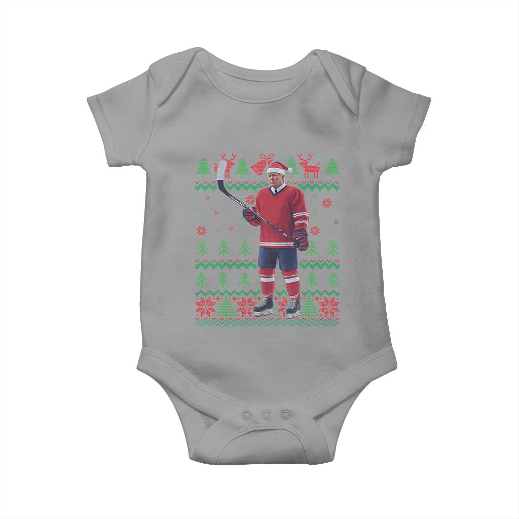 Trump Playing Ice Hockey Baby Onesie Funny Ugly Christmas Sweater Gift TS12 Sport Gray Print Your Wear