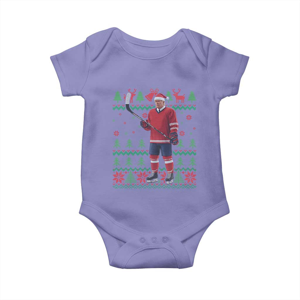 Trump Playing Ice Hockey Baby Onesie Funny Ugly Christmas Sweater Gift TS12 Violet Print Your Wear