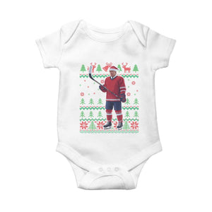 Trump Playing Ice Hockey Baby Onesie Funny Ugly Christmas Sweater Gift TS12 White Print Your Wear