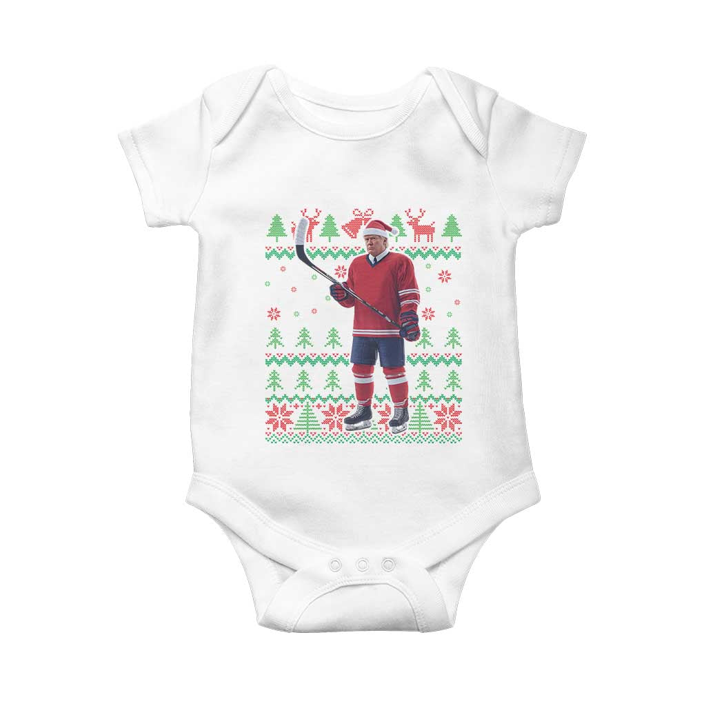 Trump Playing Ice Hockey Baby Onesie Funny Ugly Christmas Sweater Gift TS12 White Print Your Wear