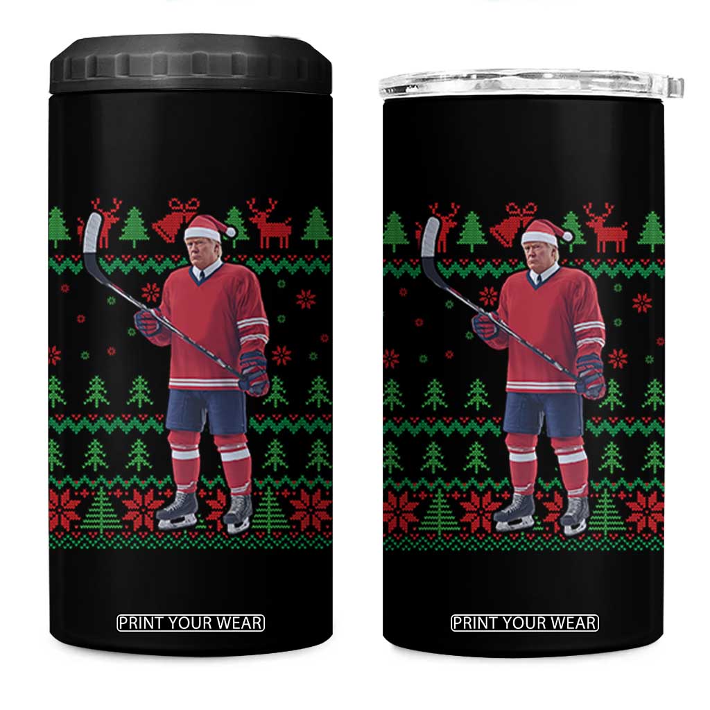 Trump Playing Ice Hockey 4 in 1 Can Cooler Tumbler Funny Ugly Christmas Sweater Gift TS12 One Size: 16 oz Black Print Your Wear