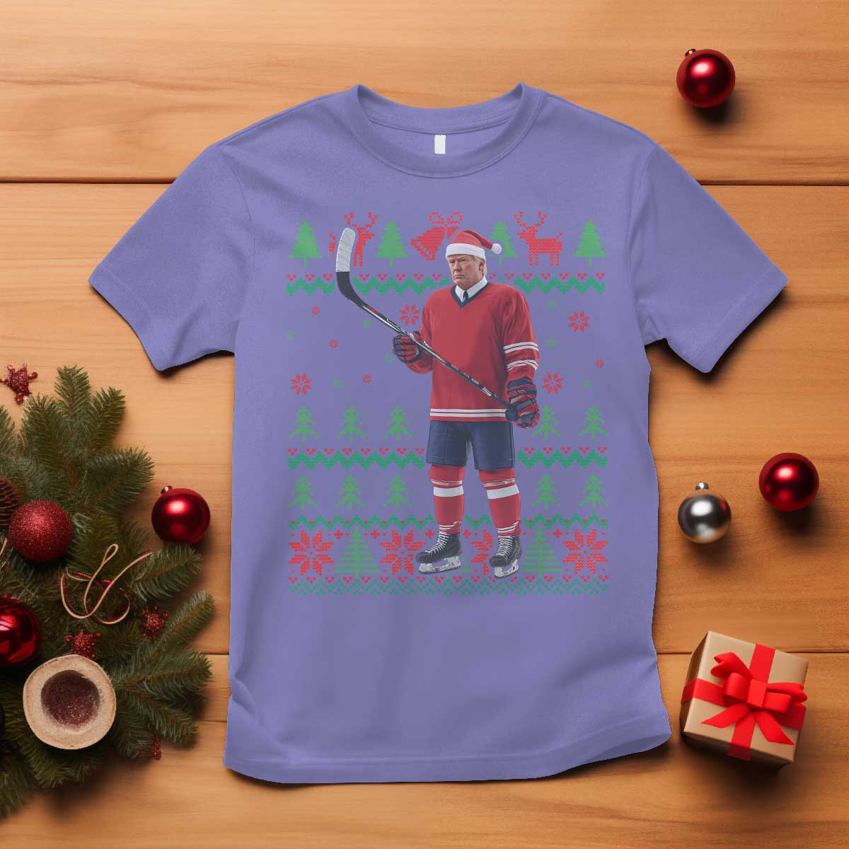 Trump Playing Ice Hockey T Shirt Funny Ugly Christmas Sweater Gift TS12 Violet Print Your Wear