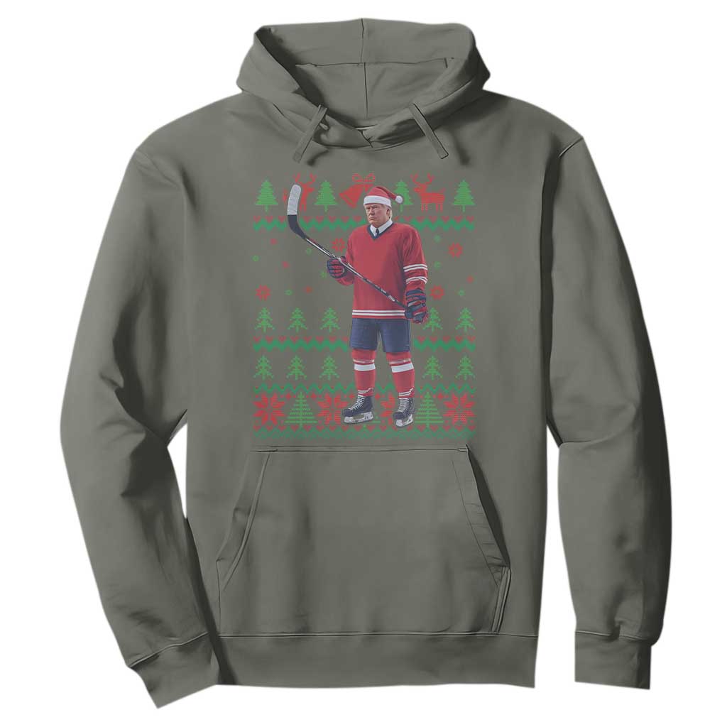 Trump Playing Ice Hockey Hoodie Funny Ugly Christmas Sweater Gift TS12 Military Green Print Your Wear