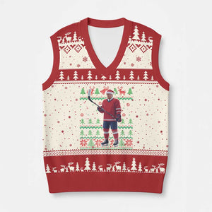 Trump Playing Ice Hockey V-Neck Knit Sweater Vest Funny Ugly Xmas Sweater Gift TS12 Beige Red Print Your Wear