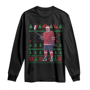 Trump Playing Ice Hockey Long Sleeve Shirt Funny Ugly Christmas Sweater Gift TS12 Black Print Your Wear