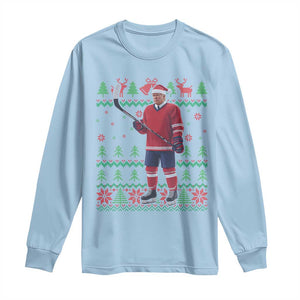Trump Playing Ice Hockey Long Sleeve Shirt Funny Ugly Christmas Sweater Gift TS12 Light Blue Print Your Wear