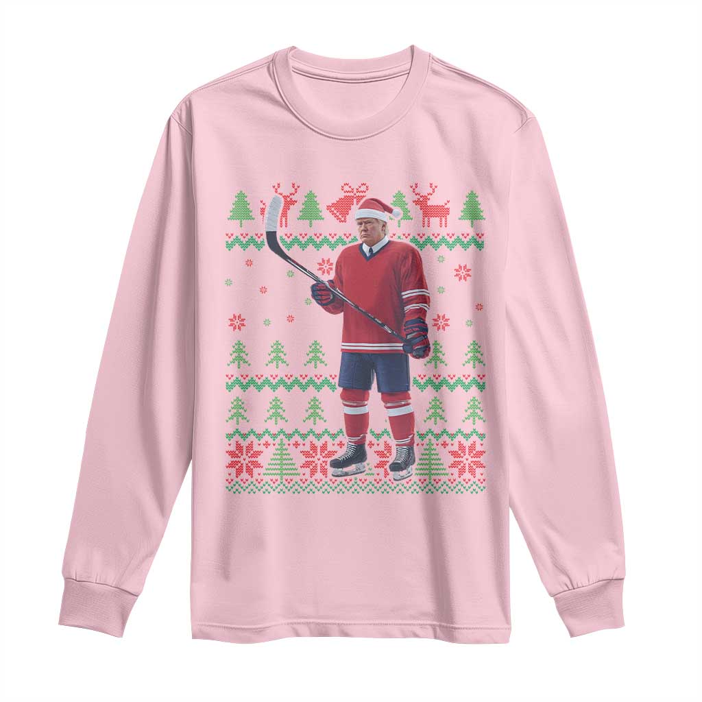Trump Playing Ice Hockey Long Sleeve Shirt Funny Ugly Christmas Sweater Gift TS12 Light Pink Print Your Wear