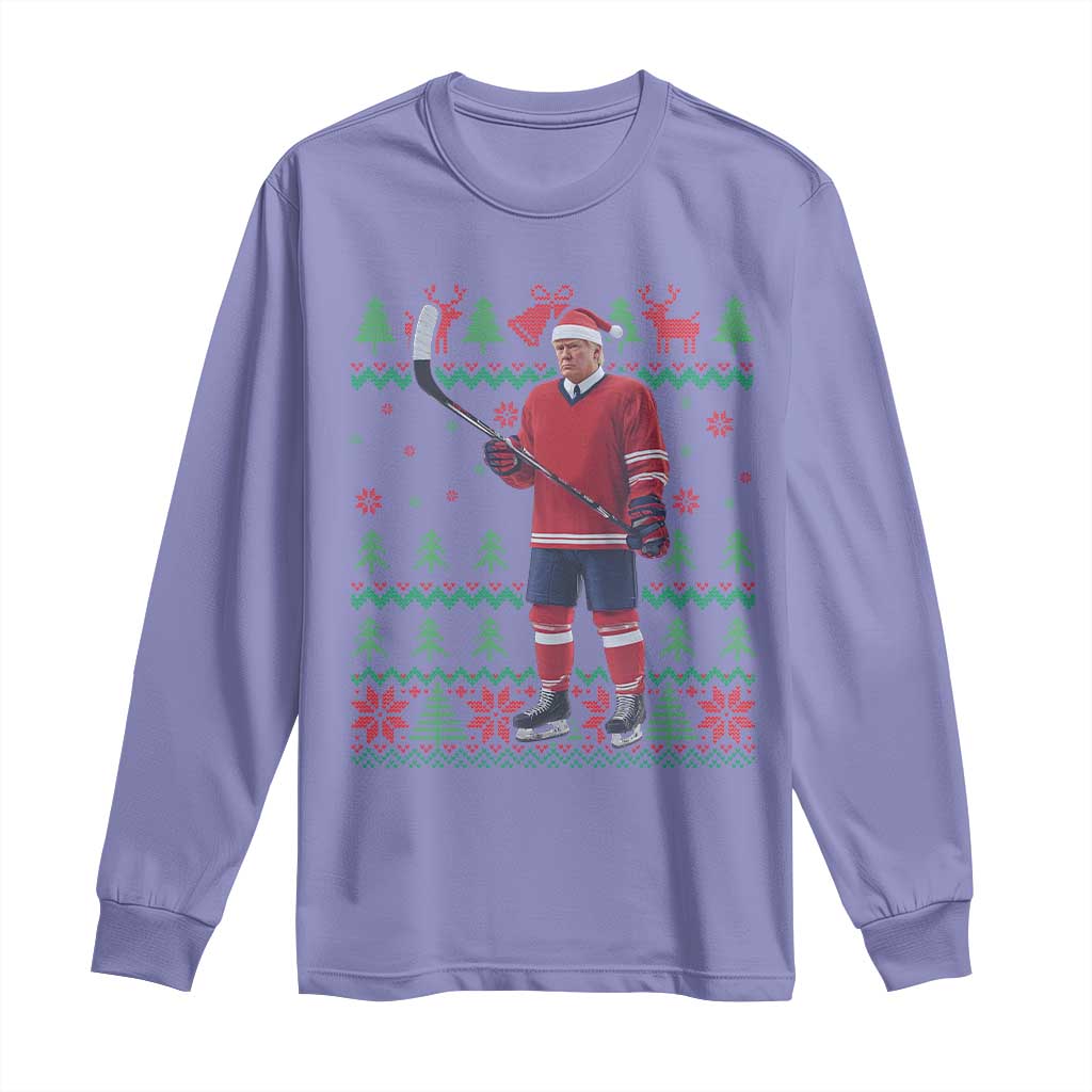 Trump Playing Ice Hockey Long Sleeve Shirt Funny Ugly Christmas Sweater Gift TS12 Violet Print Your Wear