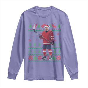 Trump Playing Ice Hockey Long Sleeve Shirt Funny Ugly Christmas Sweater Gift TS12 Violet Print Your Wear