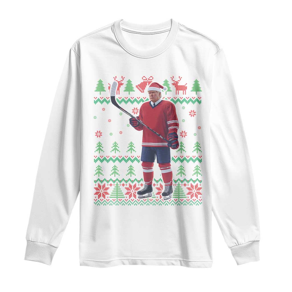 Trump Playing Ice Hockey Long Sleeve Shirt Funny Ugly Christmas Sweater Gift TS12 White Print Your Wear