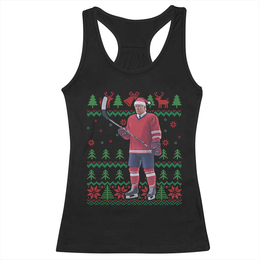 Trump Playing Ice Hockey Racerback Tank Top Funny Ugly Christmas Sweater Gift TS12 Black Print Your Wear