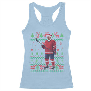 Trump Playing Ice Hockey Racerback Tank Top Funny Ugly Christmas Sweater Gift TS12 Light Blue Print Your Wear